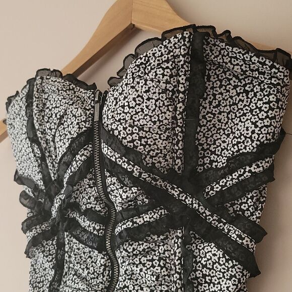 Bebe Black and White Floral Corset Bustier - Size S - Picture 6 of 7